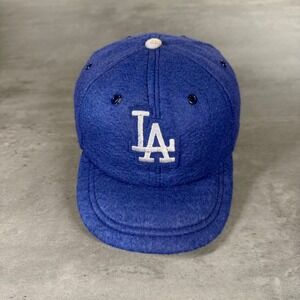 Vintage 70s Annco LA Dodgers Hat MLB Baseball Cap Blue Wool Rayon Stretch Kids